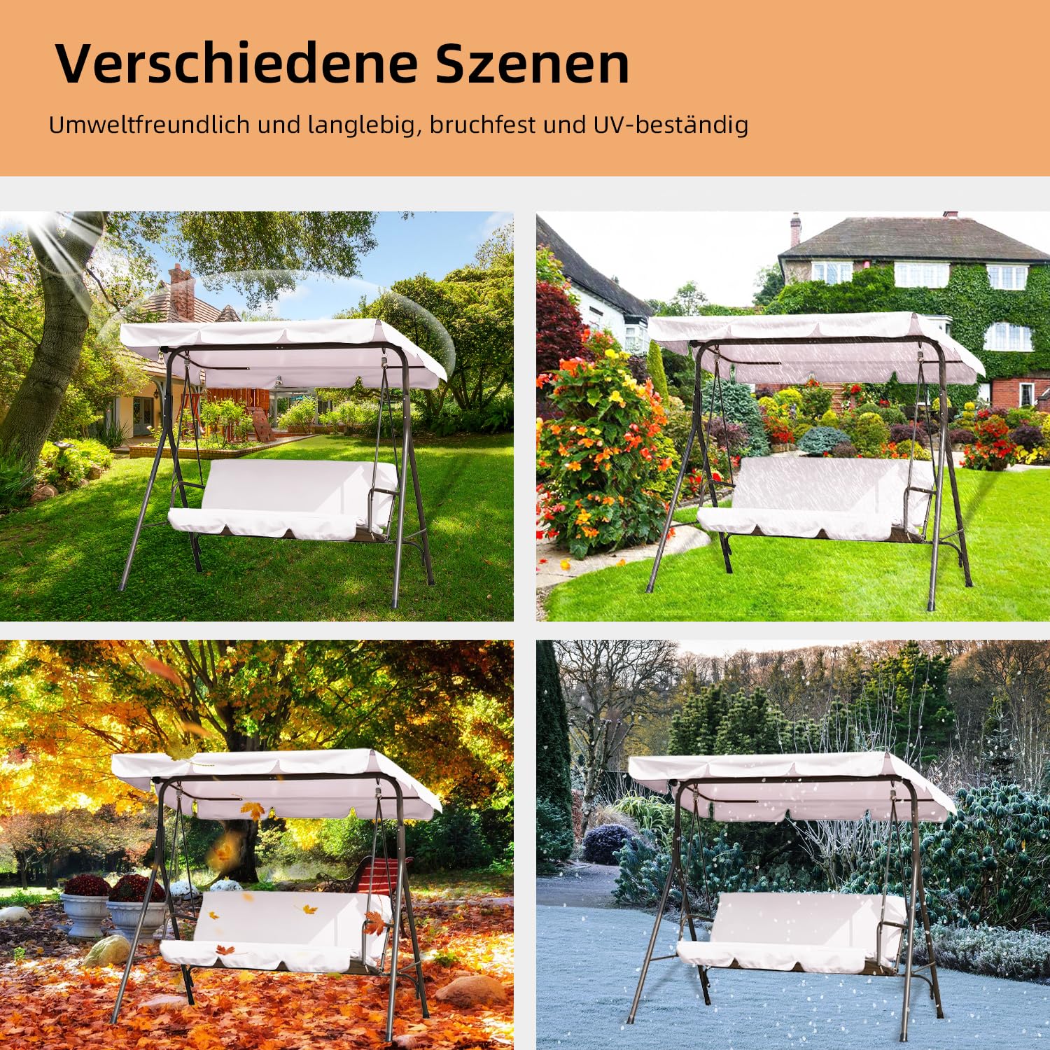 Housse de toit de rechange pour balancelle hollywoodienne - 210 x 145 cm - Imperméable, coupe-vent, indéchirable, tissu en polyester, anti-UV, anti-poussière, 250 x 190 cm, blanc