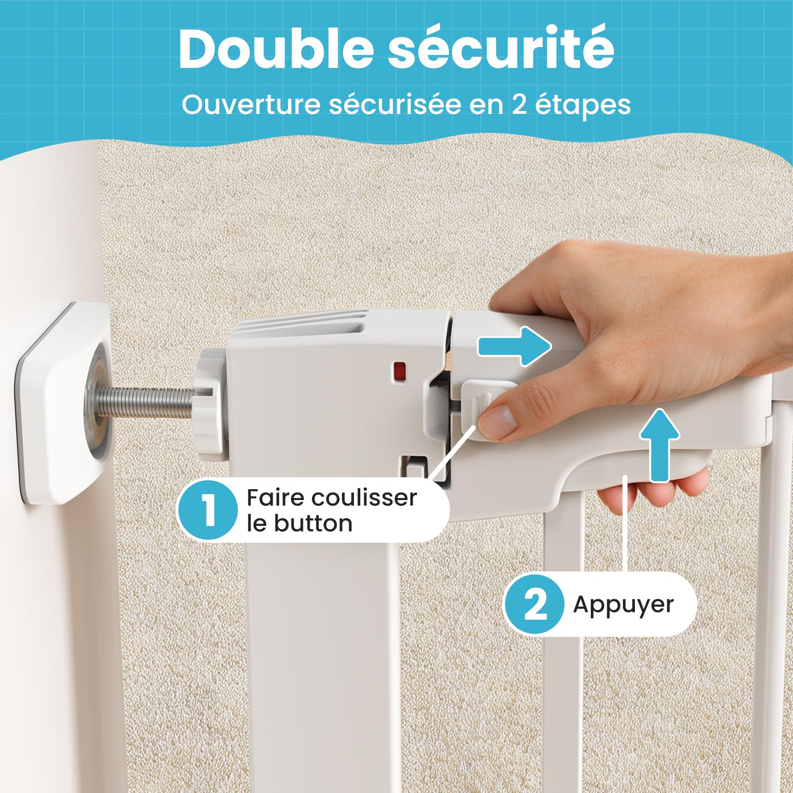 YEAUPE PRO Barrière de Sécurité Enfant sans Perçage, 85-88 cm, Blanc