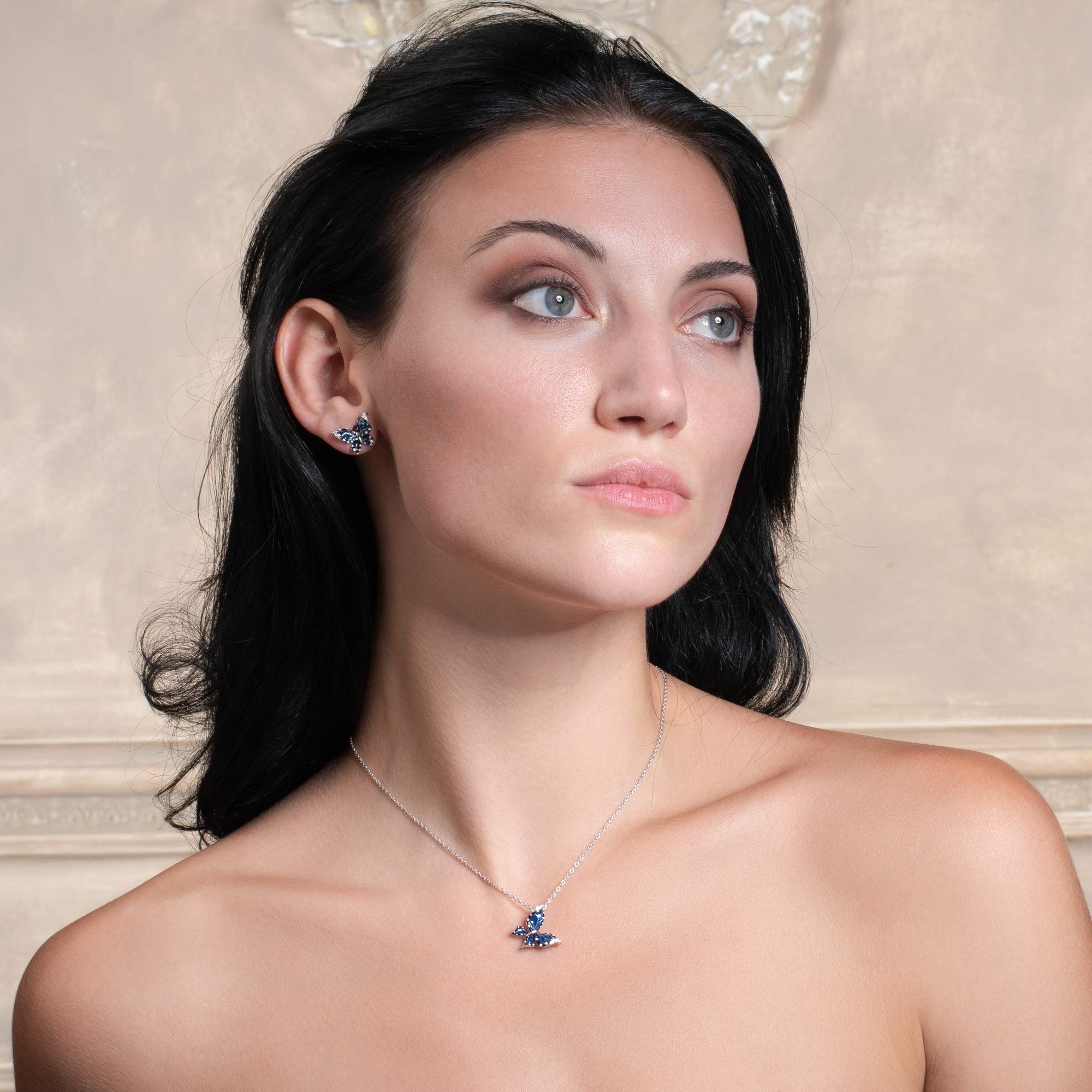 Namana Collar con Colgante de Mariposa Esmaltado para Mujer - Plata de Ley 925 con Circonitas Cúbicas y Detalles de Esmalte - Mariposa de Plata Maciza