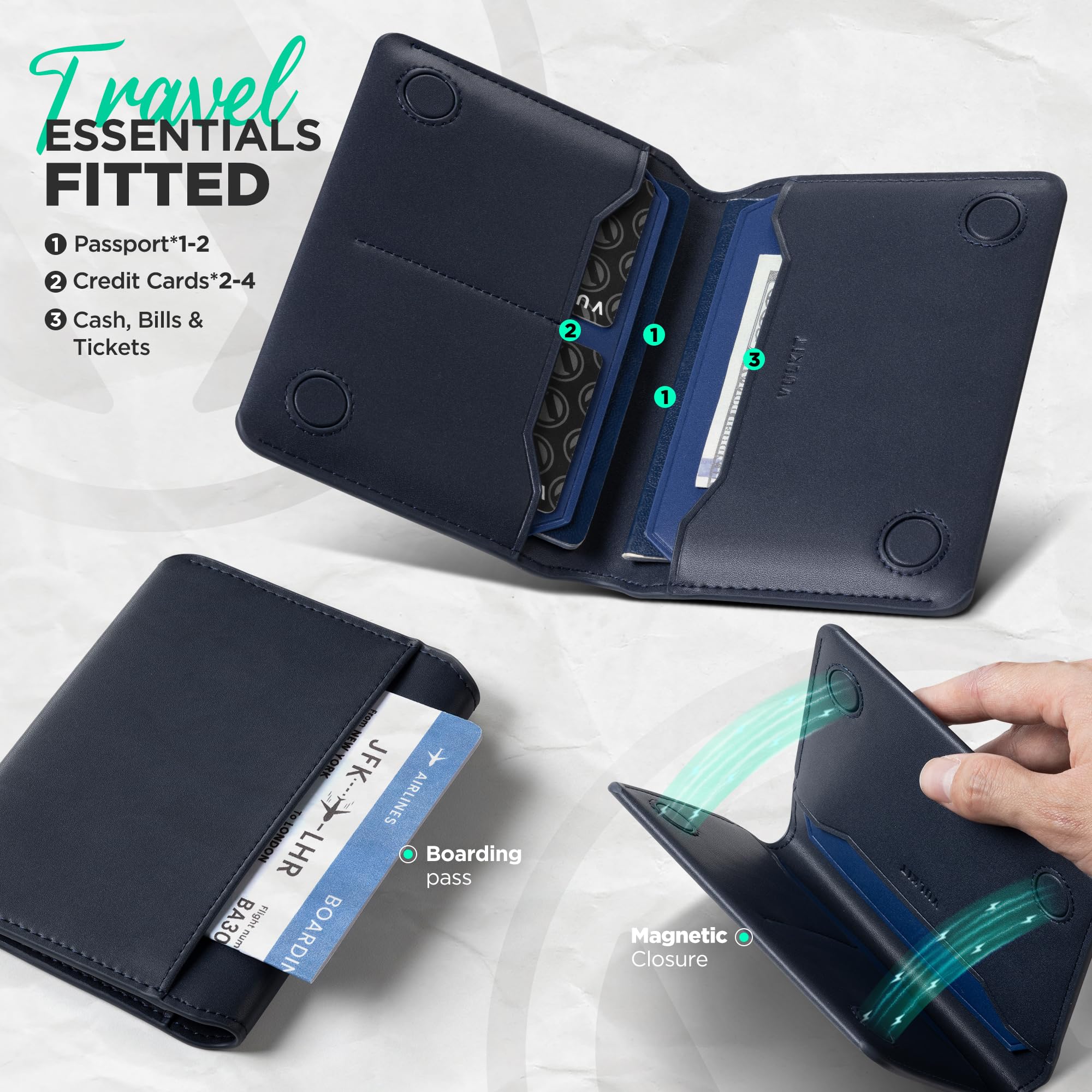 VULKIT Funda de Pasaporte de Cuero con Bloqueo RFID Cartera de Pasaporte Compacta con Cierre Magnético