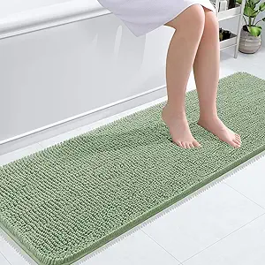 OLANLY Bathroom Rugs 59x20, Extra Soft Absorbent Chenille Bath Rugs, Rubber Backing Quick Dry, Machine Washable Bath Mats for Bathroom Floor, Tub and Shower, Home Decor Accessories, Sage Green