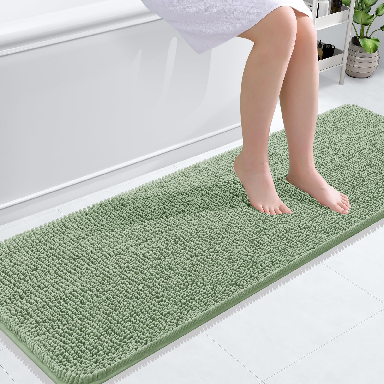 OLANLY Bathroom Runner Rugs 59x20, Soft Absorbent Chenille Bath Rugs, Rubber Backing Quick Dry, Machine Washable Long Bath Mats for Bathroom Floor,