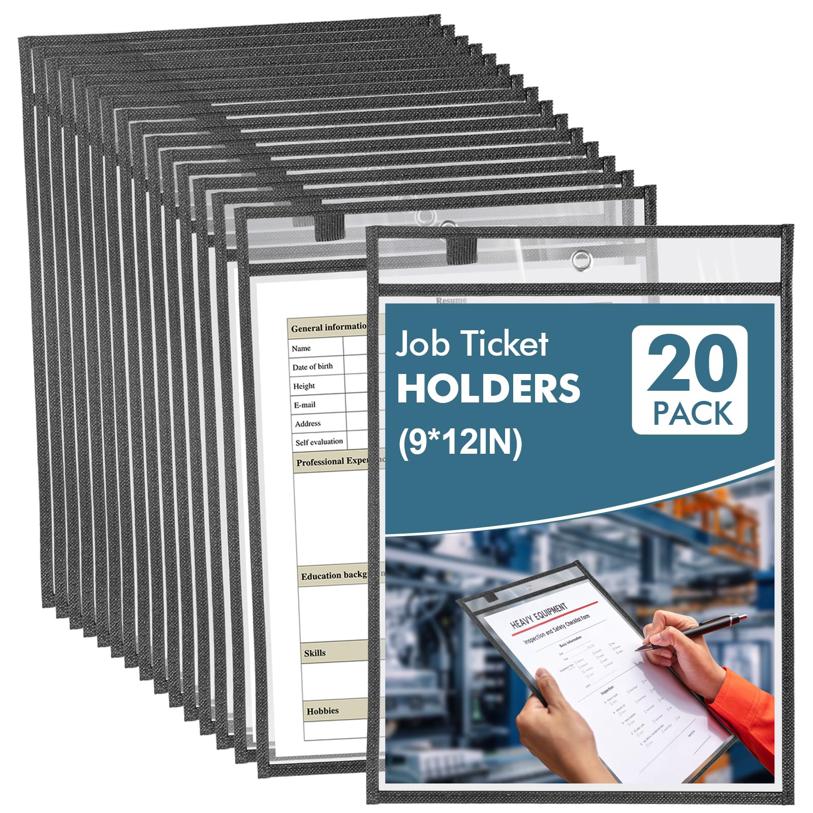 20 Pack Job Ticket Holders 9x12 - Document Holder - Sheet Protectors - Plastic Sleeves for Paper - Dry Erase Pockets - Clear Pocket Sleeves Ticket Holder
