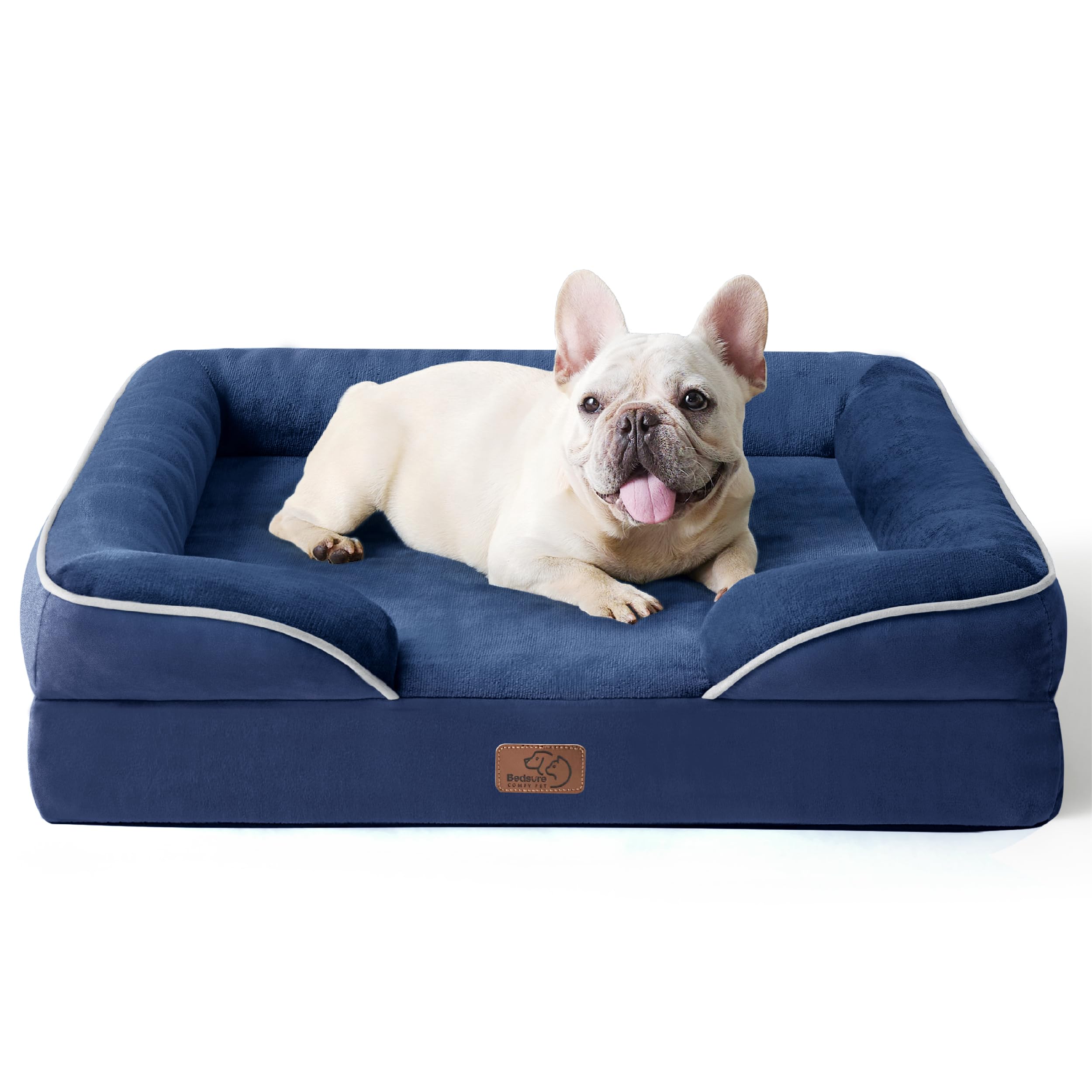 Bedsure Letto per Cani Grande 71x58x16.5cm - Divano per Cani Taglia Grande in Uovo Foam, Colore blu, Cuscino per Cani Sfoderabile e Lavabile