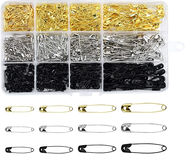 AvoDovA 540PCS Safety Pins, 4 Sizes (48mm 38mm 22mm 19mm) Metal Pins, Small Large Craft Pins, Nickel Plated Pins with Storage Box for DIY Craft Baby Clothing Sewing Jewelry Making