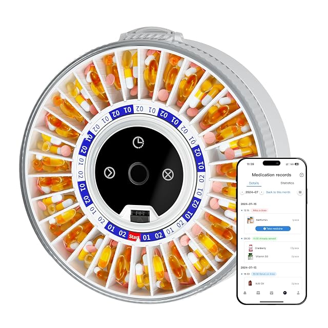Colorwing 2025 Smart Pill Dispenser for Seniors - 31-Slot Automatic Medication Organizer with Bluetooth Alarms Fingerprint Mechanical Dual