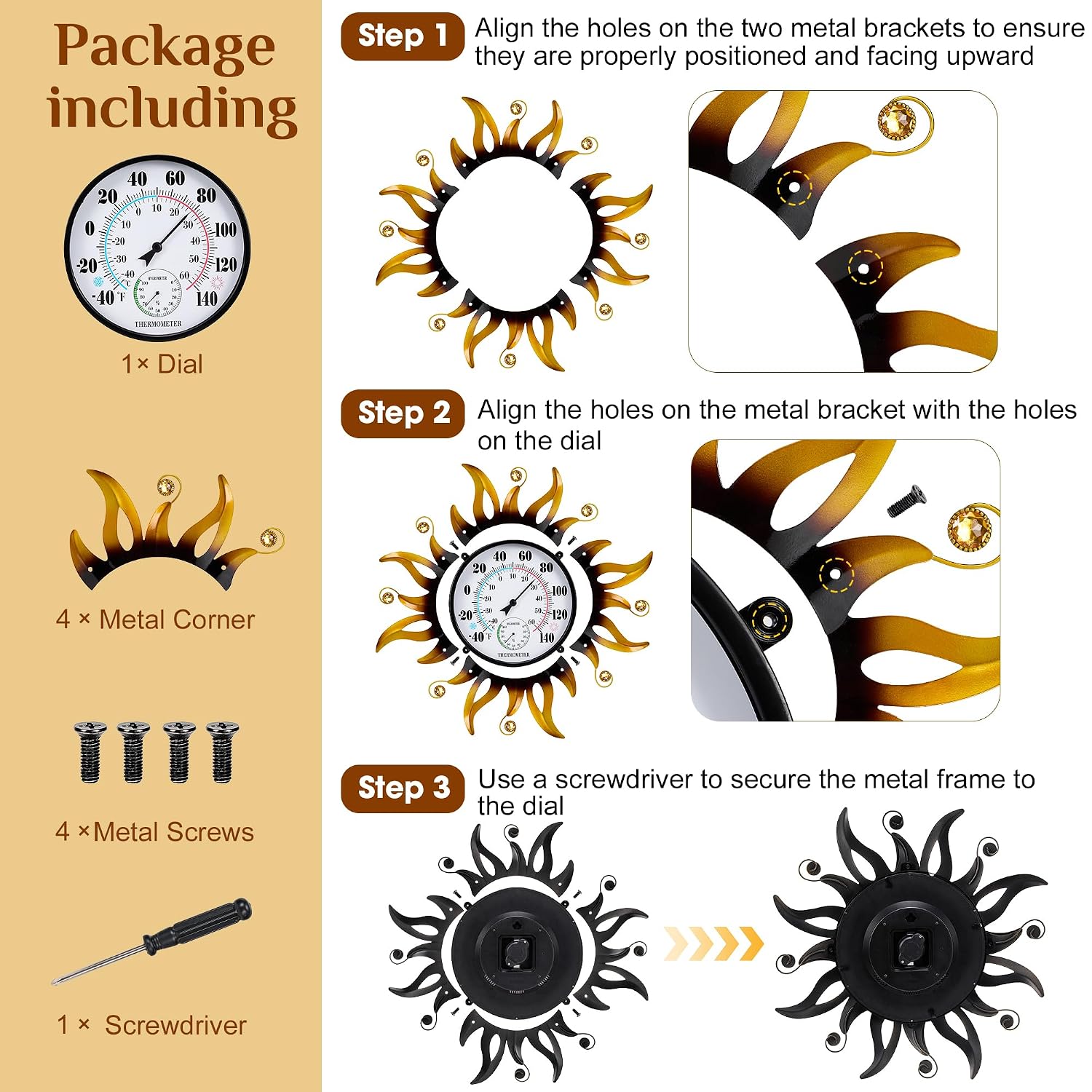20" Sun Outdoor Wall Thermometer with Hygrometer