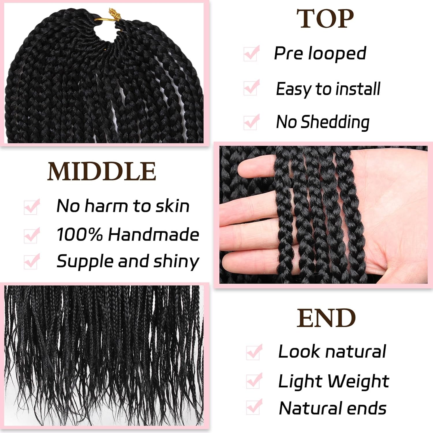 Xtrend 30 Inch 8 Packs Box Braids Crochet Hair Pre-looped Knotless 3X Braids for Woman Boho Braids Hair Extensions Long Box Braids Natural Black Synthetic Crochet Hair (18Strands/pack 1B#)