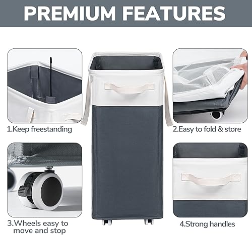 Miniatura 70 de Goodpick Laundry Baskets with Wheels and Handle, 2-Pack 75L Collapsible Laundry Baskets, Clothes Laundry Basket with Removable Wash Bags for Corner