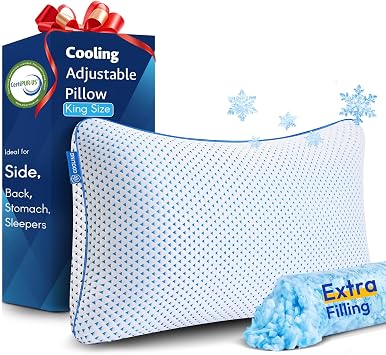Adjustable Cooling Gel Shredded Memory Foam Pillow King Size for Sleeping