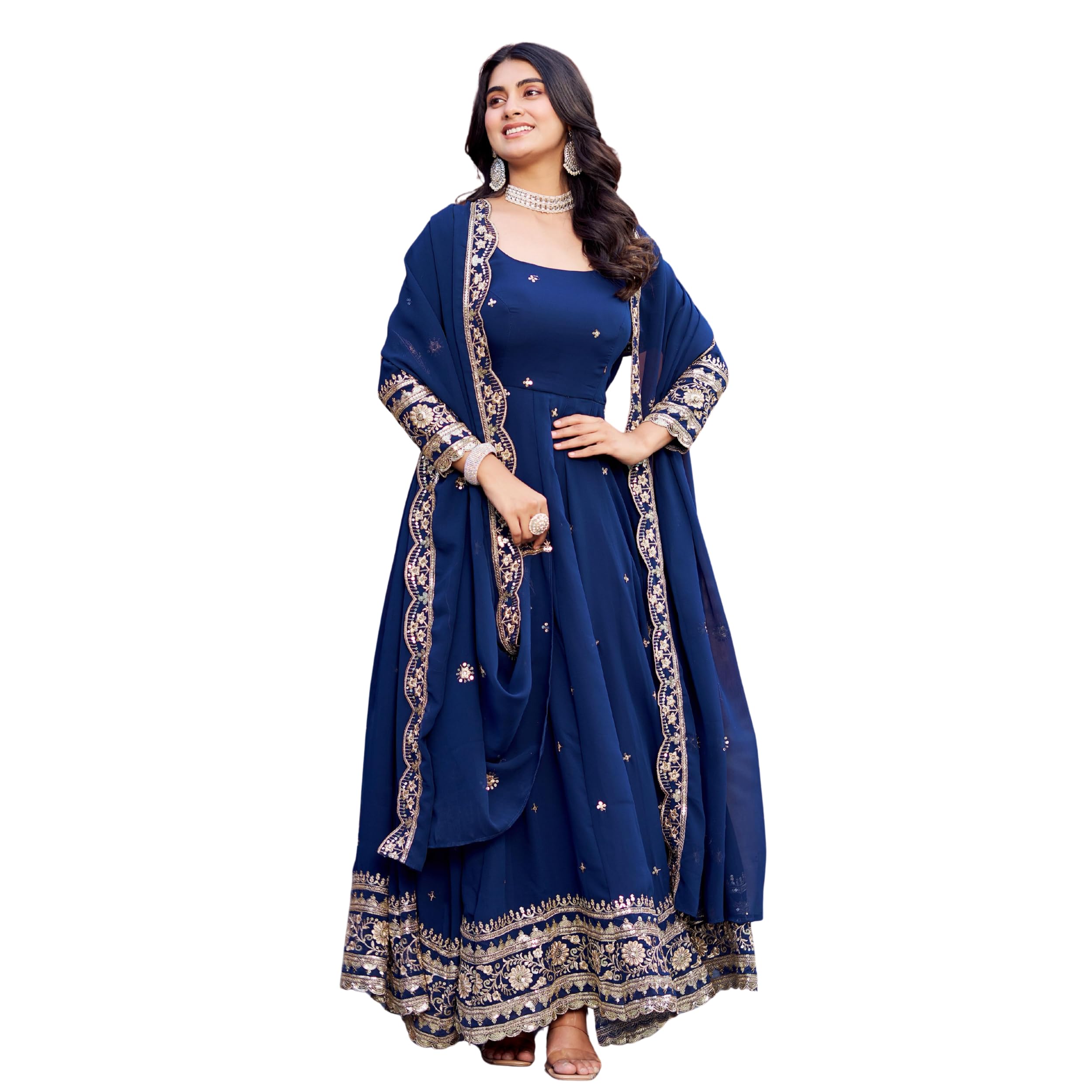 htlt fashion Designer Anarkali Gown for Women with Dupatta Heavy Embroidered Faux Georgette Ethnic Wear Party Long Flared Gown for Wedding Festive Traditional Dress-picture-23