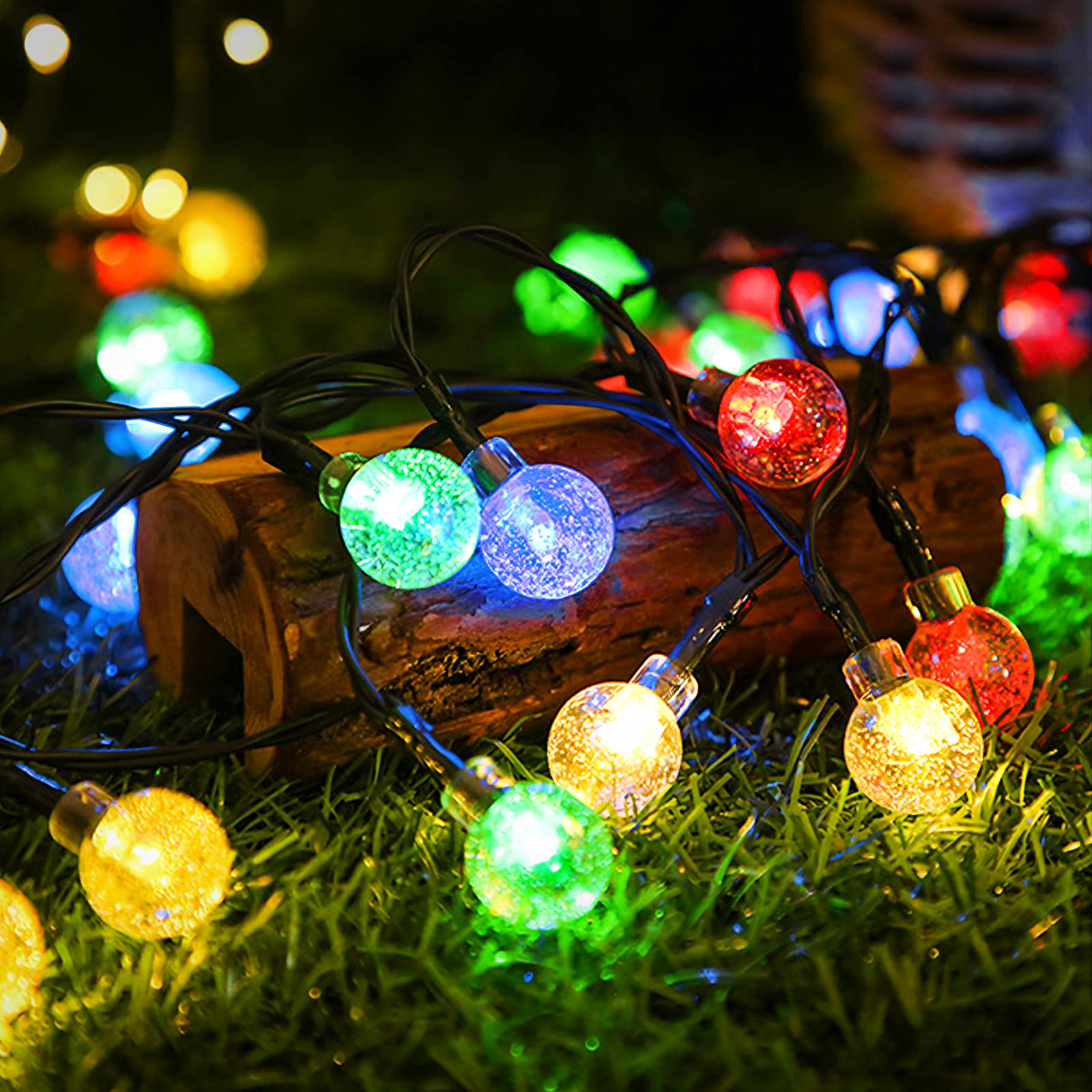 BrizLabs Lichtsnoer, op zonne-energie, voor buiten, 60 leds, kristallen bollen, lichtketting, 13,8 m, 8 modi, waterdicht, voor binnen en buiten, warmwit