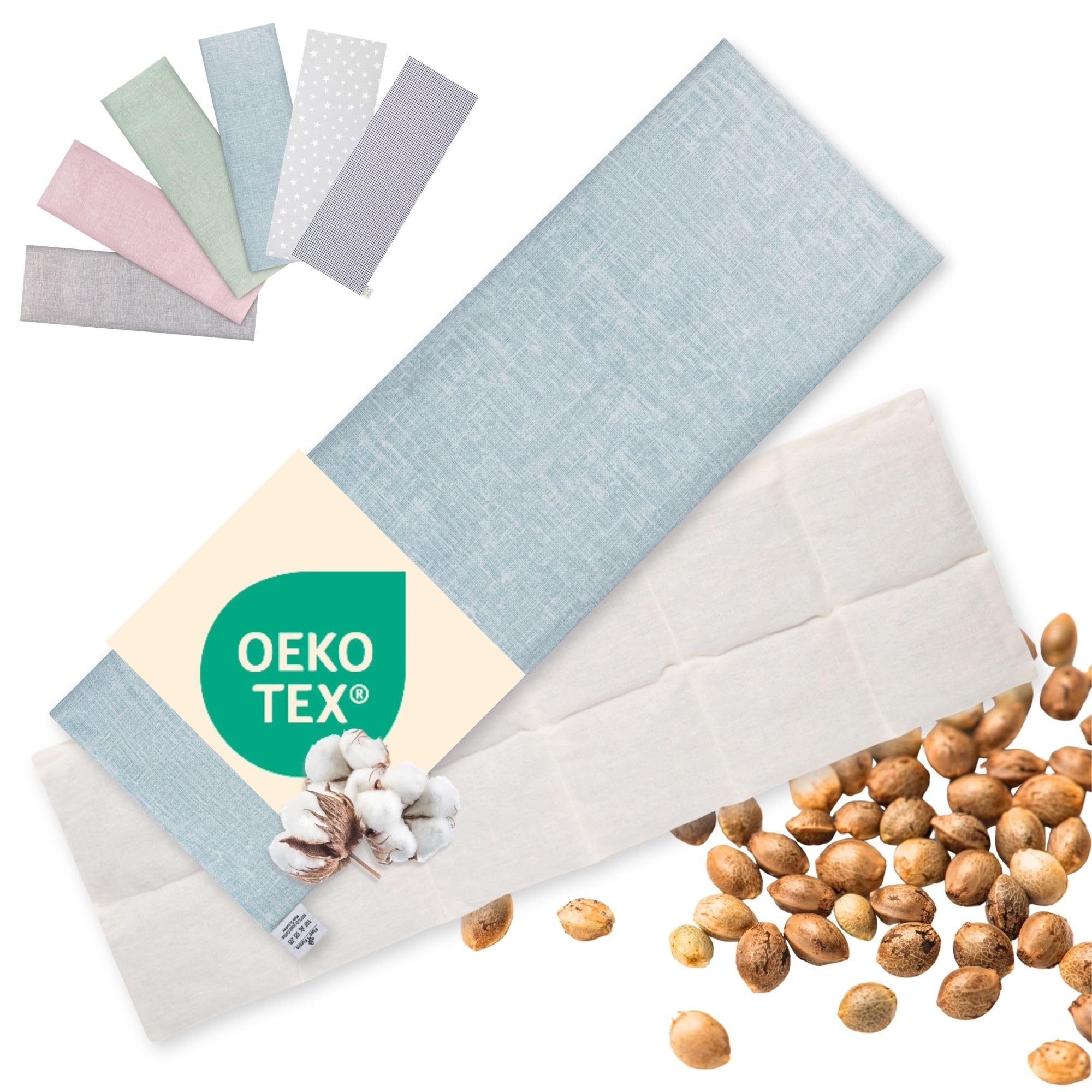 Kirschkernkissen Mikrowelle XXL 60x20cm lang : OEKO TEX, bio schadstofffrei | Körnerkissen GROß (Bauch, Rücken, Schulter, Nacken) - Traubenkernkissen Wärmekissen Geschenk (Blau)