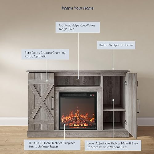 Miniatura 16 de BELLEZE - Soporte de madera rústico para TV de hasta 50", color roble Sargent Gris desteñido,Blanco,Pino Ashland,Gris,claro,Roble