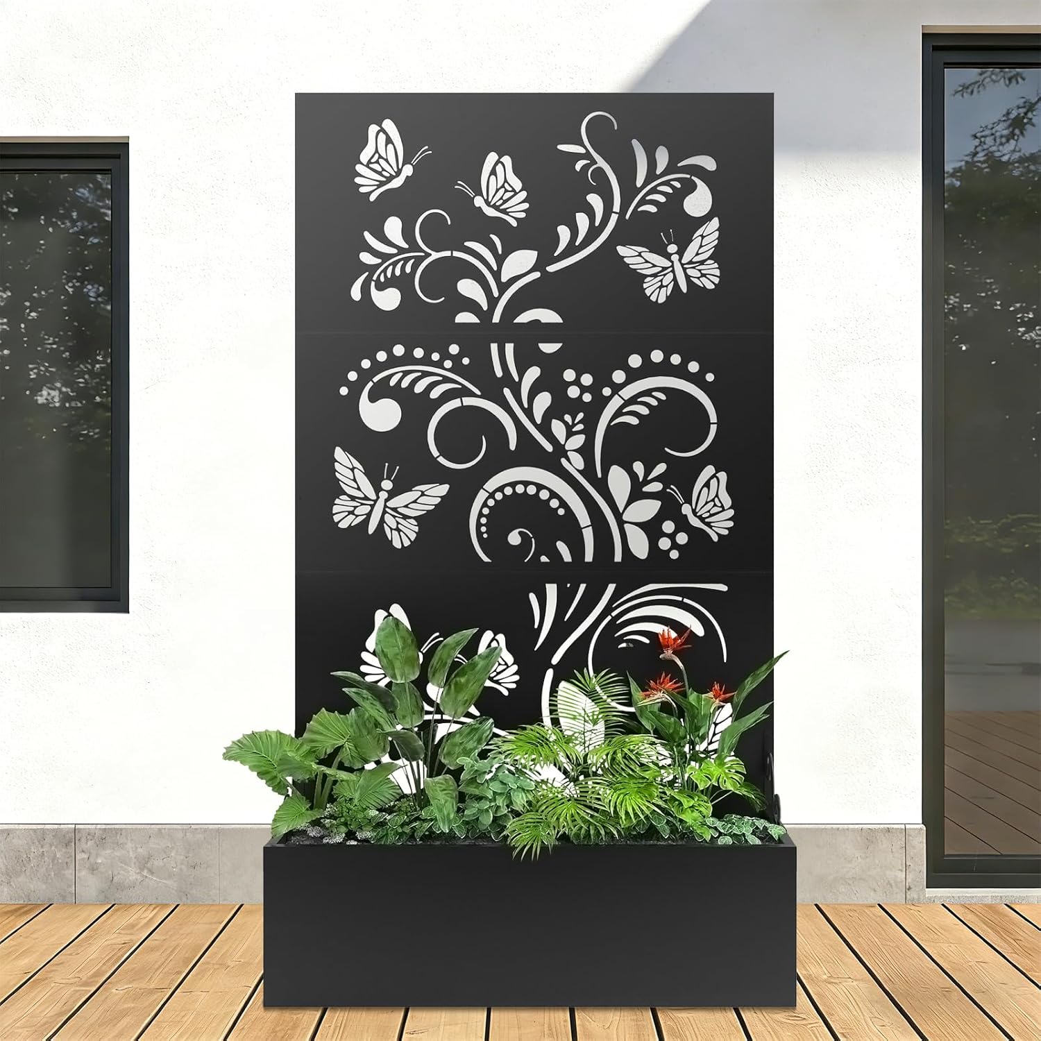 Metal Raised Garden Bed with Trellis & Privacy Screen, 71"x40"x11.8" Galvanized Freestanding Planter Box for Patio Balcony, Modern Planter with Drainage for Climbing Plants, Flowers & Vegetable