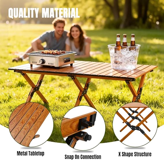 Roll-Up Camping Table Portable Low Folding Table for Outdoor -Brown