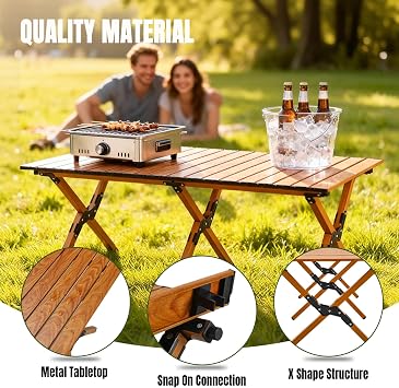 Roll-Up Camping Table Portable Low Folding Table for Outdoor -Brown