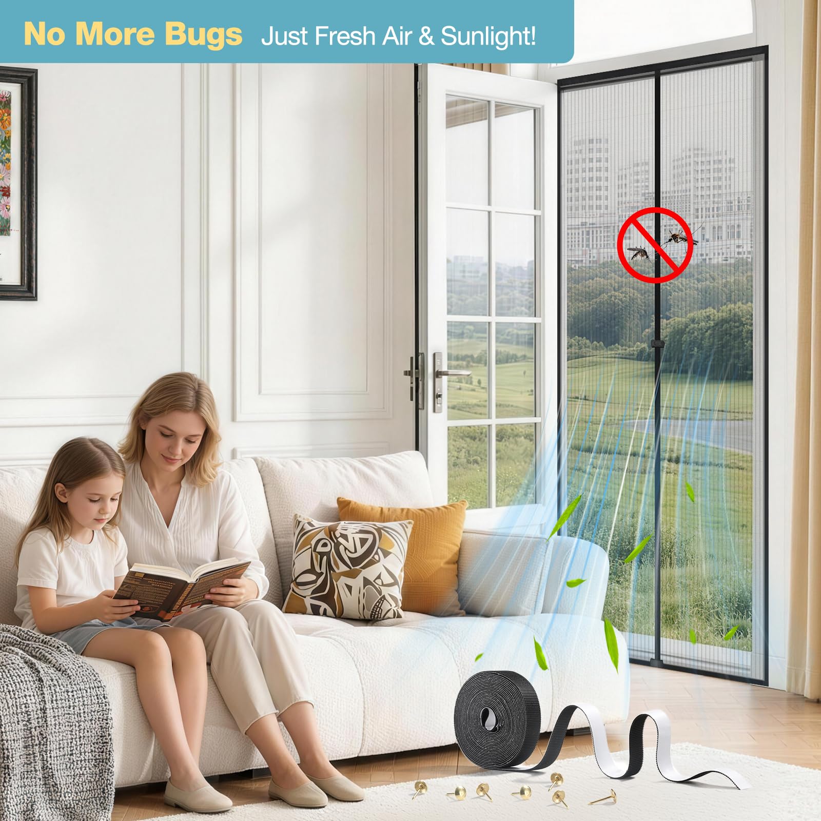 Mosquitera Puerta Magnética 80x190 cm, Anti-Insectos, Cortina Mosquitera para Puerta Exterior Cocina Balcón y Patio, Fácil instalación, Apto para Niños Mascotas, Negro