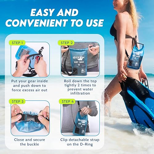 Miniatura 2 de SandShark Bolsa seca impermeable de 3 litros  Bolsa de playa con funda transparente para teléfono, bolsa enrollable para canotaje, rafting,