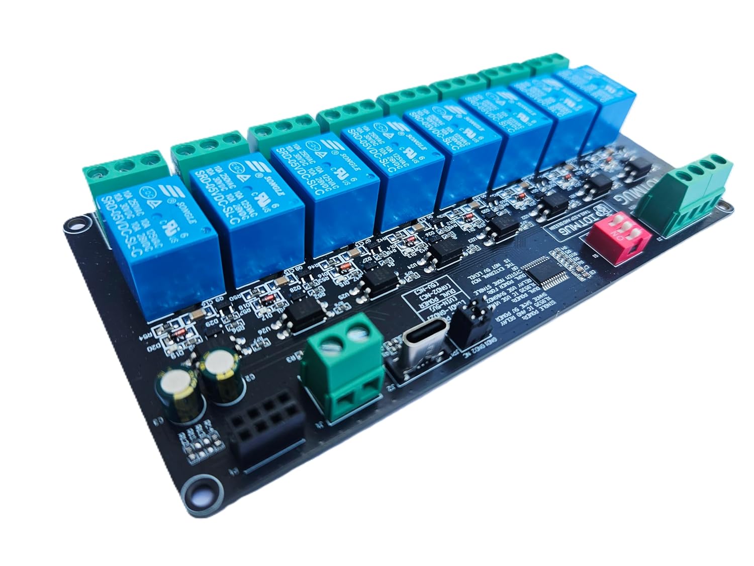8-Channel I2C IIC Relay Board XL9535, USB-C, Dual Power 3.3V/5V, SPDT 10A EMR, DIN-Rail Ready, Multi-Board I2C Expansion Expandable, Compatible with Arduino ESP32 Raspberry Pi ESPHome & Home Assistant