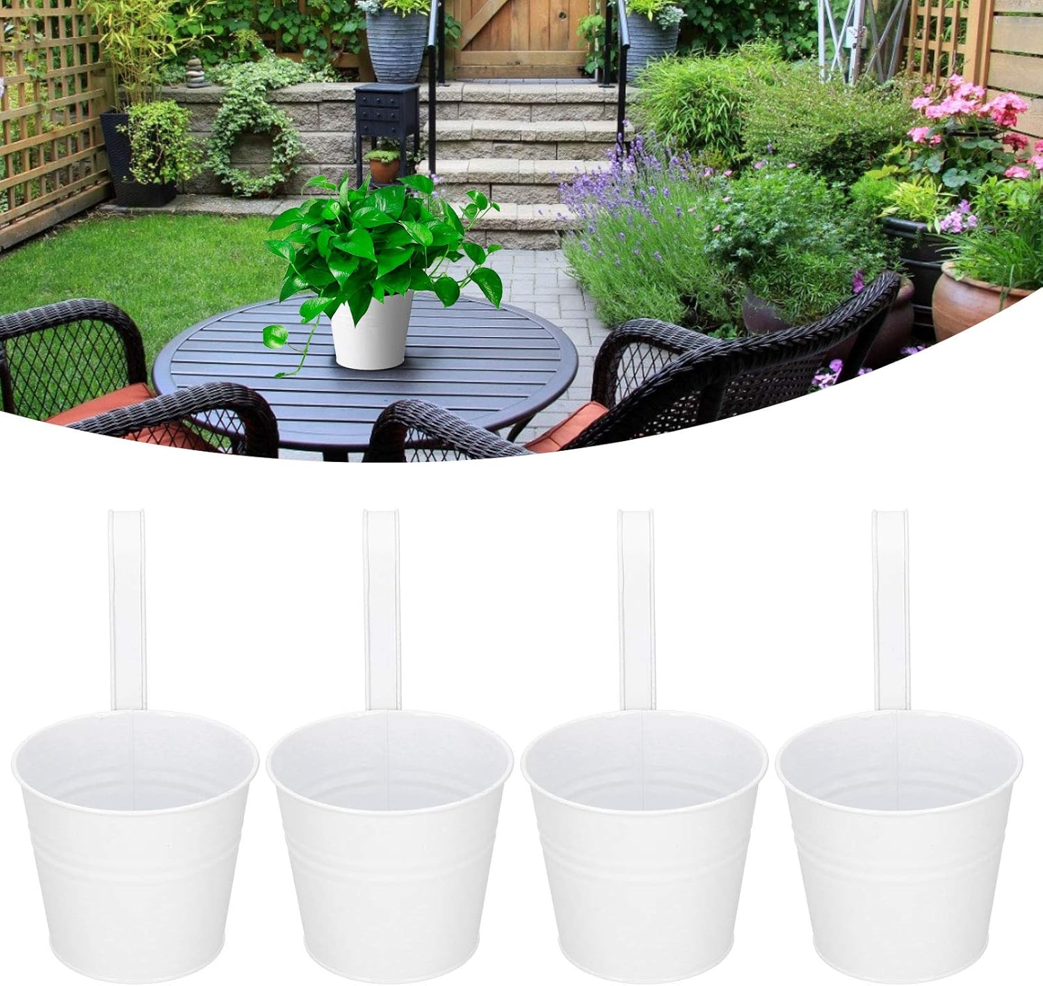 Yosoo 4Set Flower Plant Pots with Detachable Hooks Wall-Mounted Iron Hanging Planter with Drainage Holes Garden Balcony Accessory (01)