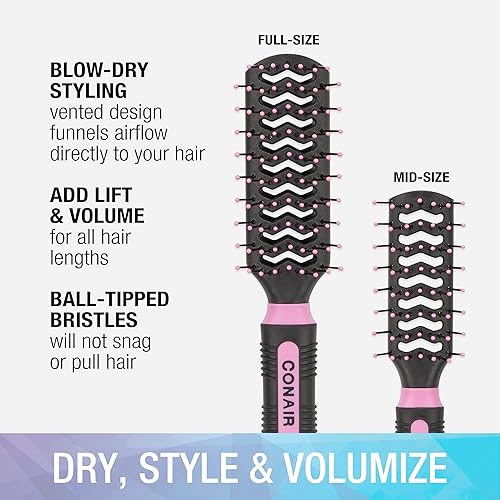 Miniatura 8 de Conair Salon Results - Juego de cepillos de ventilación para el cabello cepillo de viaje y cepillo de tamaño completo incluido el color puede variar