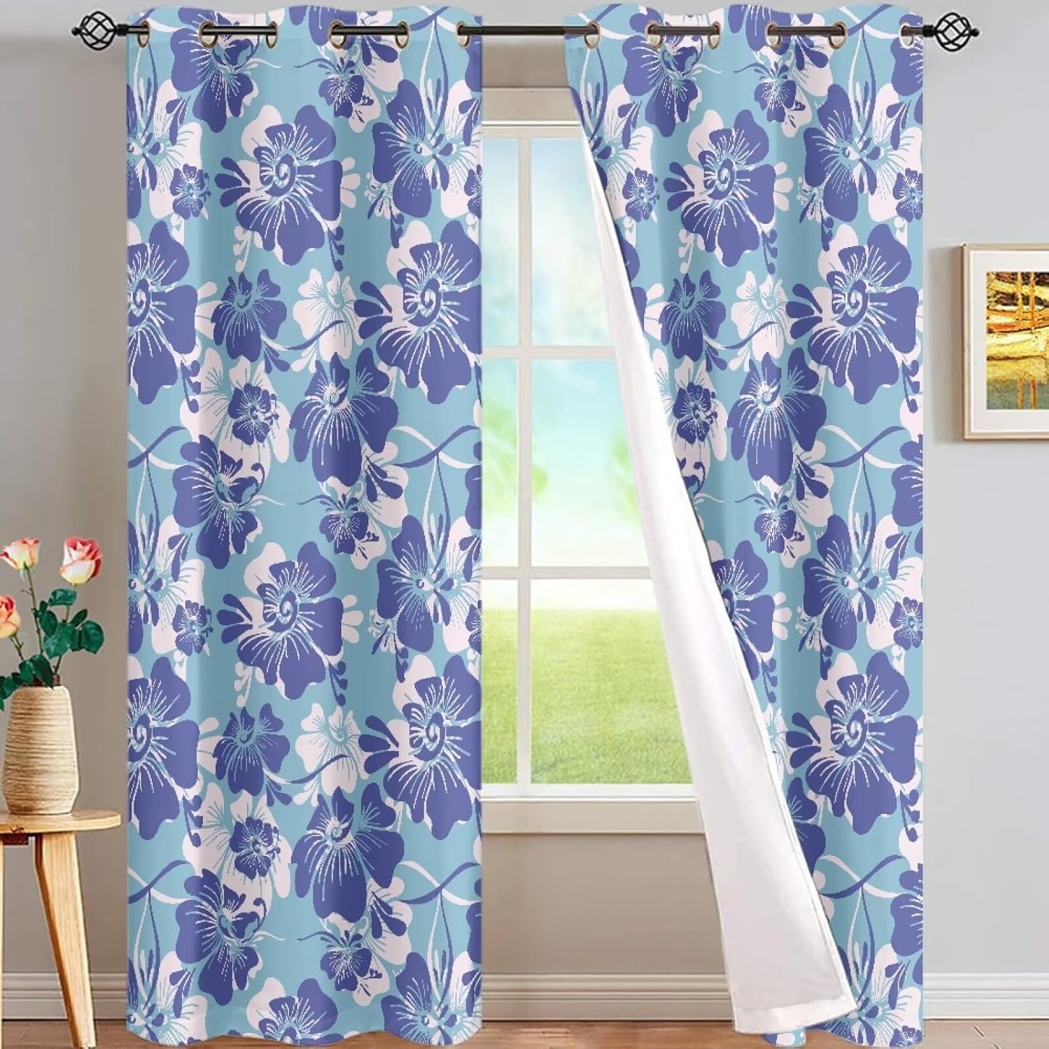 Tapa Flower Samoan Puletasi Blackout Curtains Weeping Polynesian Decor for Home Bedroom Living Room Colorful Darkening Grommet