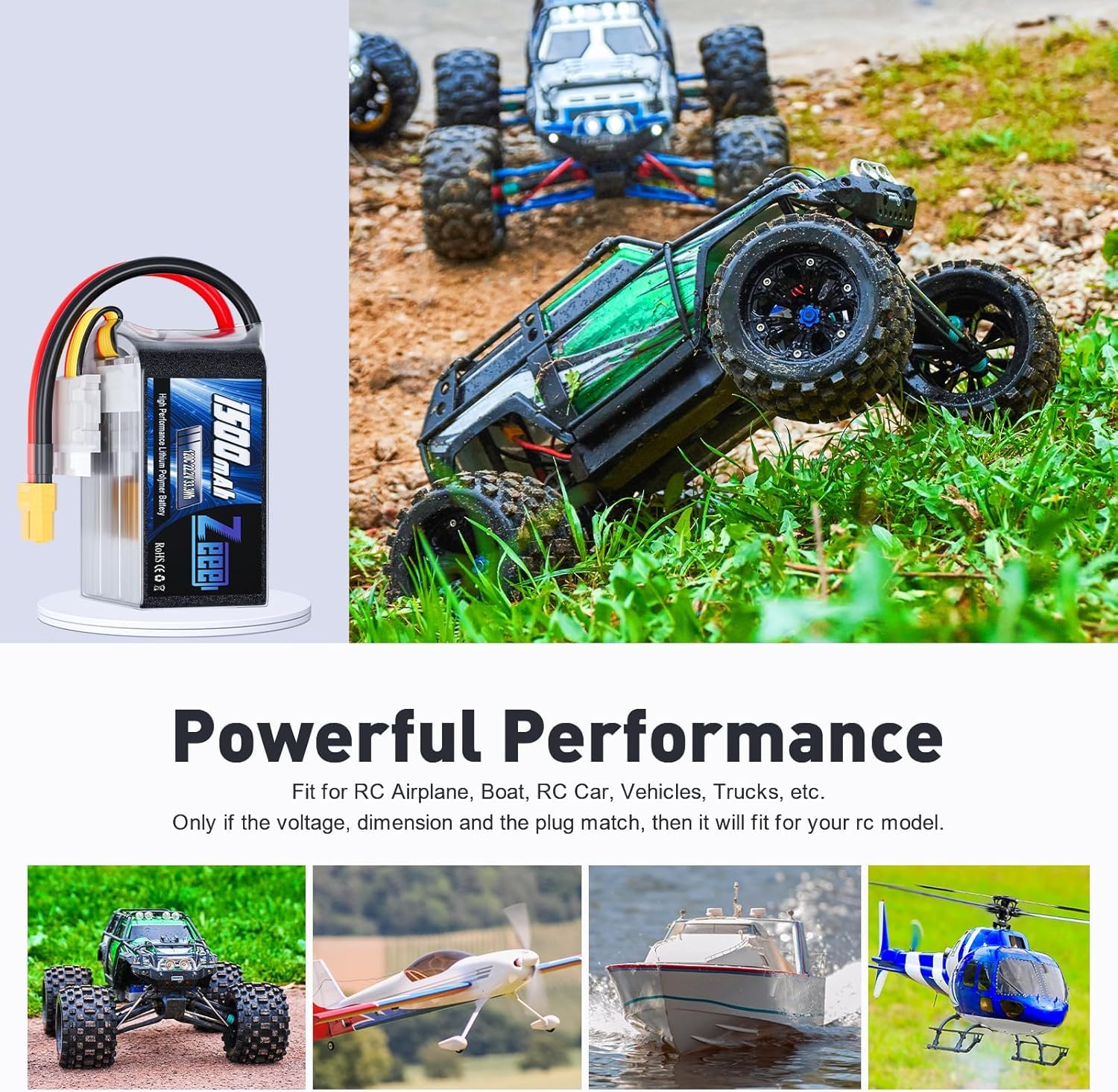 Zeee 6S Lipo 22,2V 120C 1500mAh Batería RC con Conector XT60 Compatible con Drones FPV, cuadricópteros, helicópteros, Aviones, Barcos y Coches de Carreras (2 pcs)