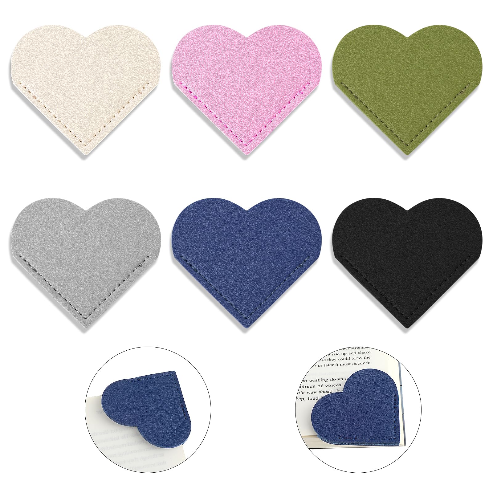 YUXIANLB 6 Marcapáginas de Piel con Forma de Corazón para Esquina de Página Etiquetas Hechas a Mano Accesorios para Libros Regalos para Amantes de la Lectura Estudiantes Mujeres Amigos y Niños