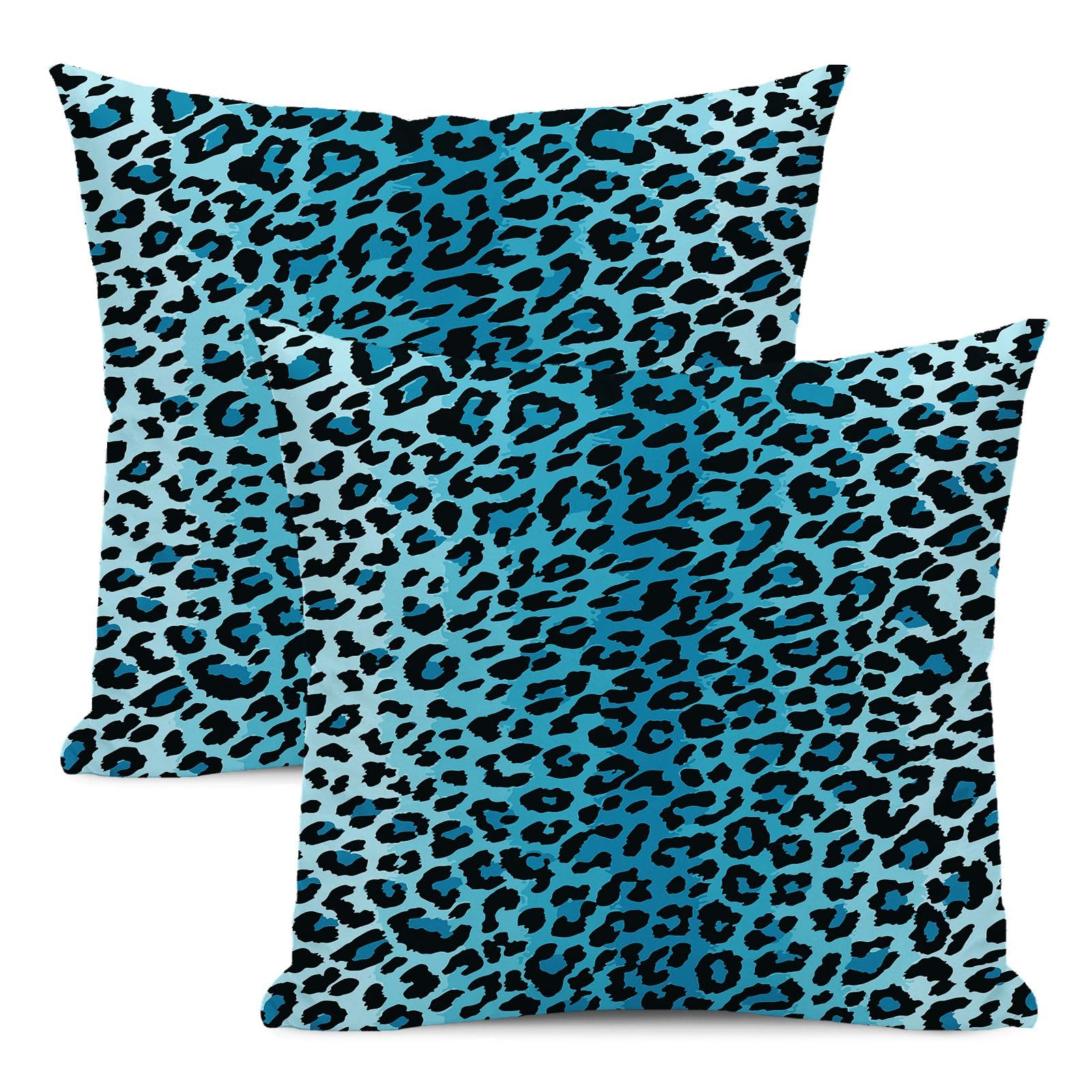 AEIOAE Aqua Teal Leopard Print Pillow Covers 18x18 Inch 2 Pcs,Cheetah Print Decorative Throw Pillows,Animal Wildlife Farmhouse Indoor Outdoor Decor