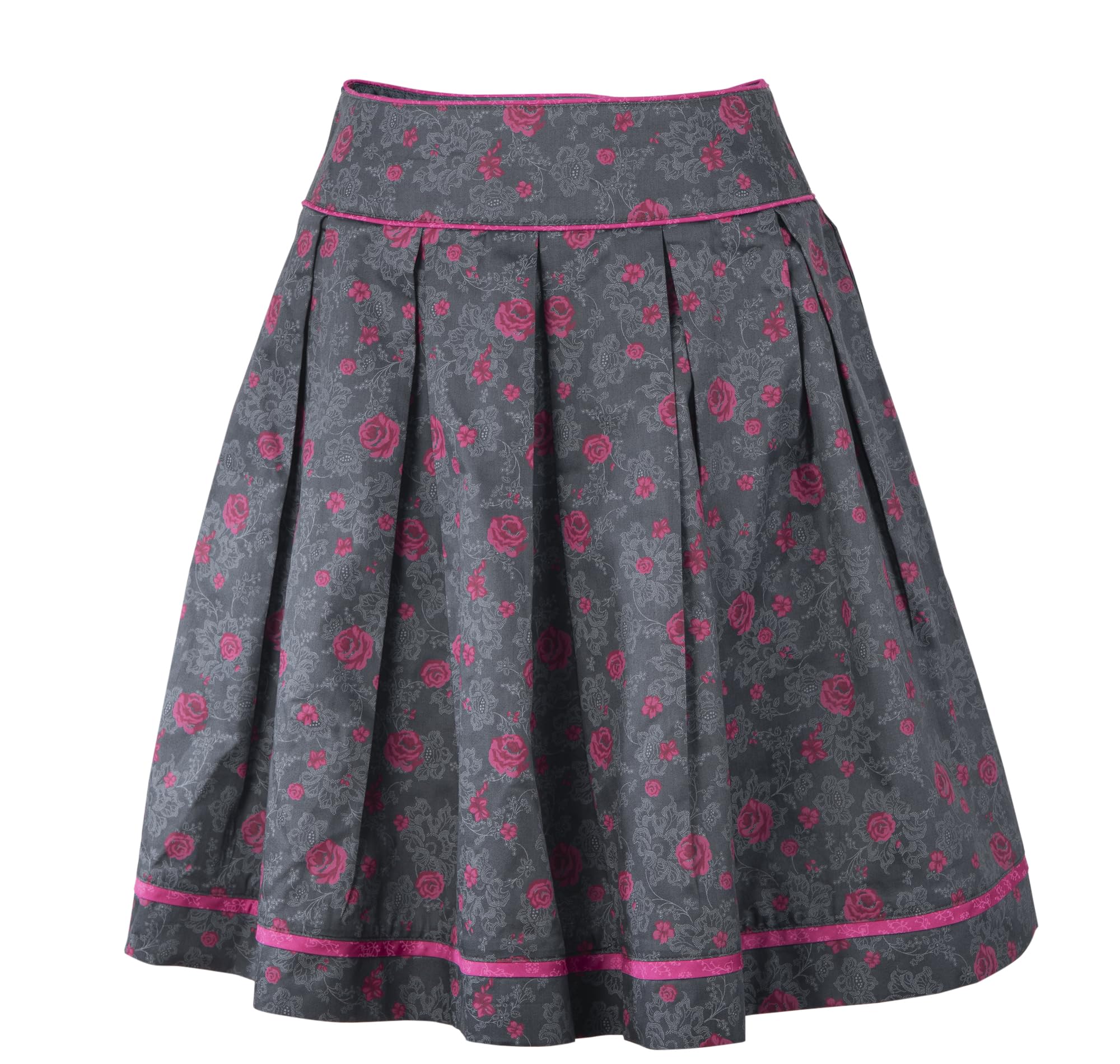 Ramona Lippert Damen Trachtenrock Anne Grau Pink mit Blumenmuster