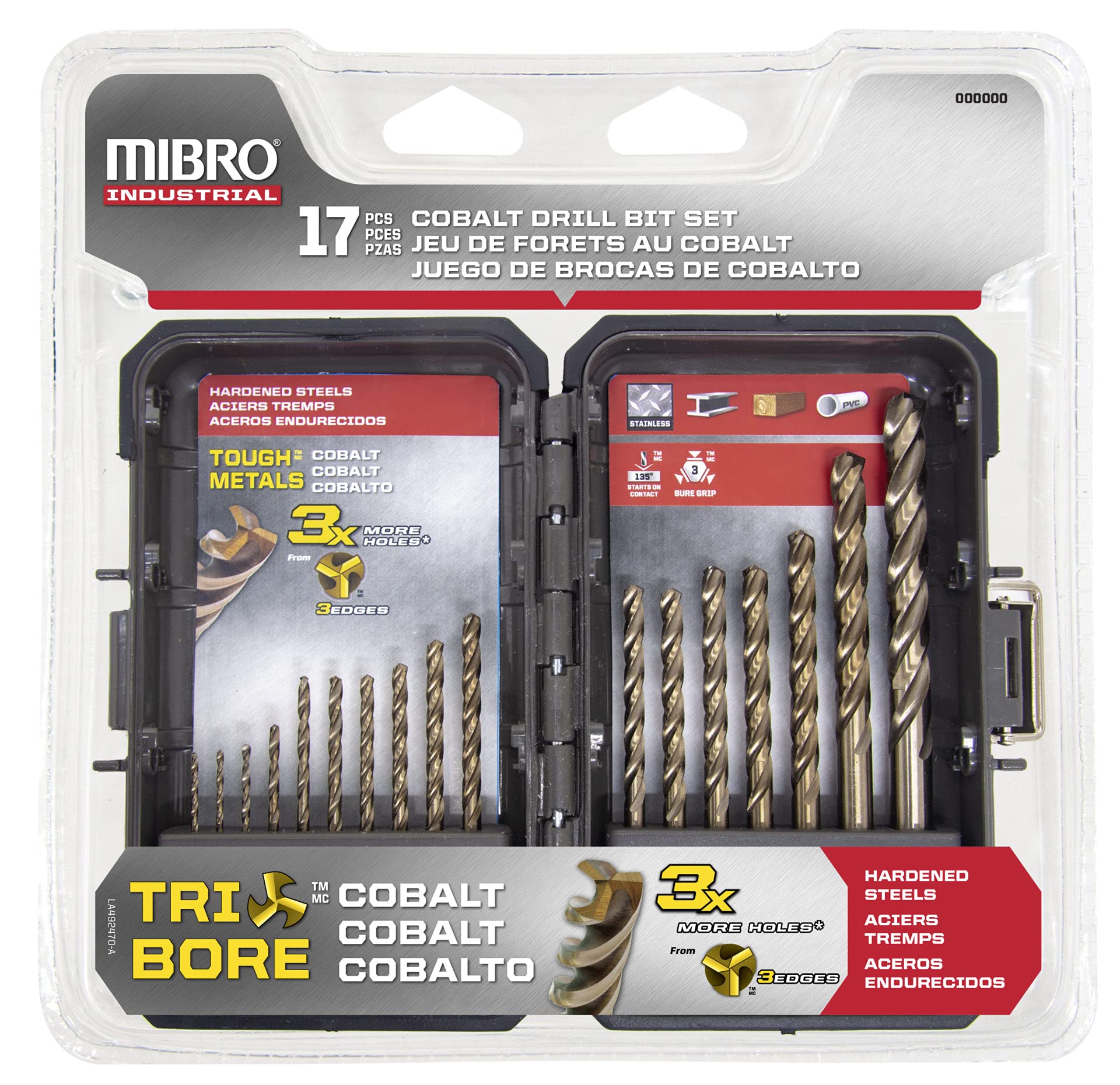 Mibro 492261 Juego de brocas de cobalto tri-orificio, 17 piezas