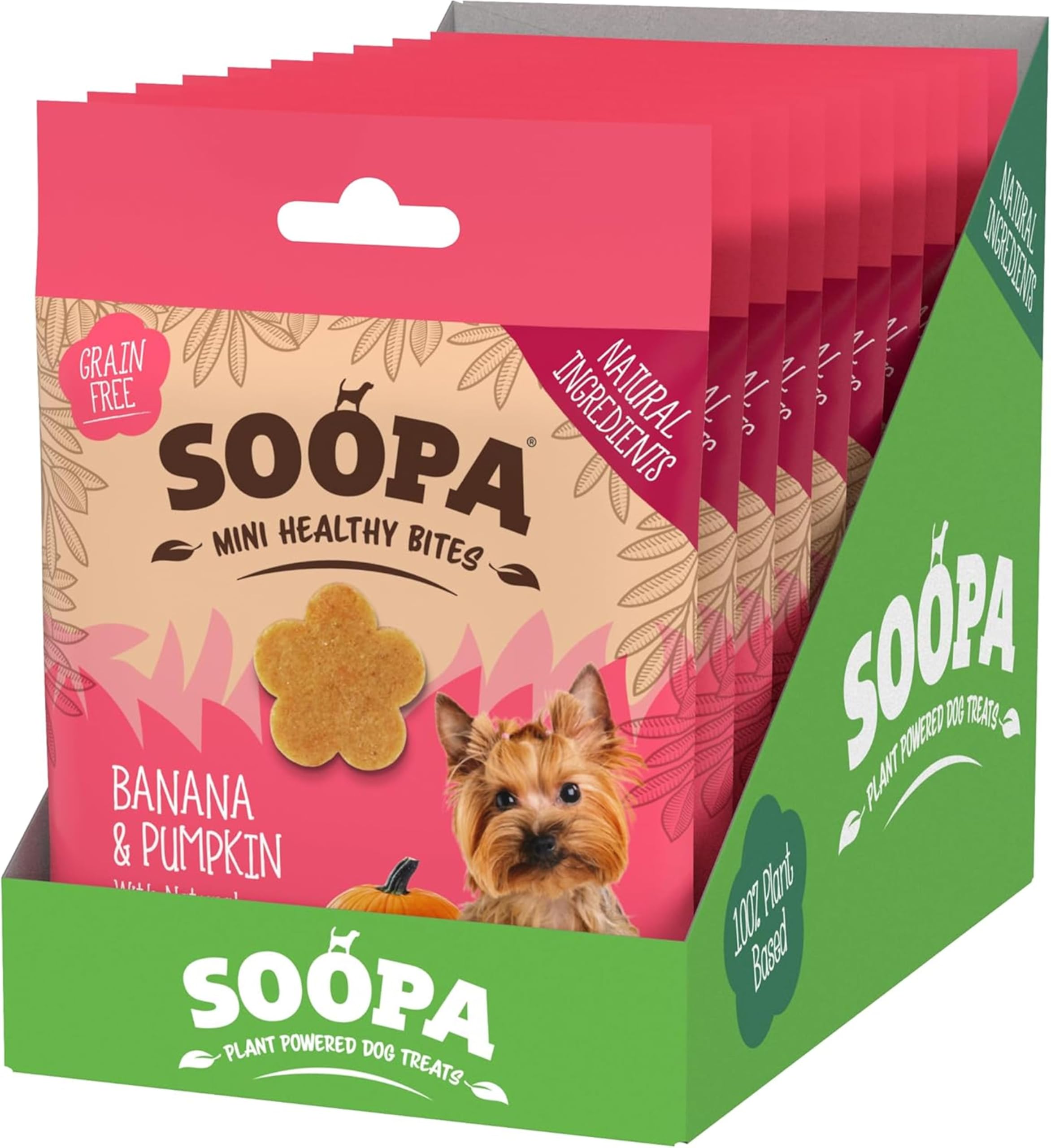 Soopa Banana & Pumpkin Mini Bites 10-Pack, Healthy, Human-Grade, Grain-Free, Natural Dog Treats for Small Dogs, Breeds - Dog Training Treats, Low Calorie, Superfood, Vegan, 10 x 50 g