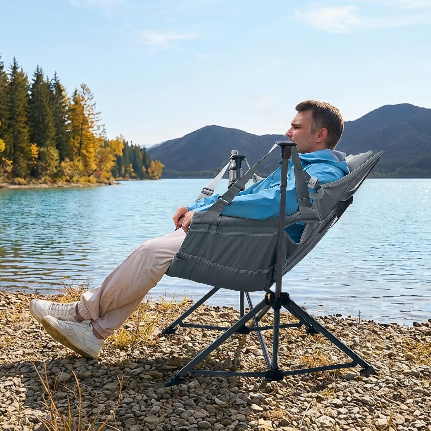 Timber Ridge Hammock Camping Chair with Adjustable Backrest, Heavy Duty Folding Hammock Chair Supports 300lbs, Portable Hammock Chair for Camping, Travelling and Patio, Grey