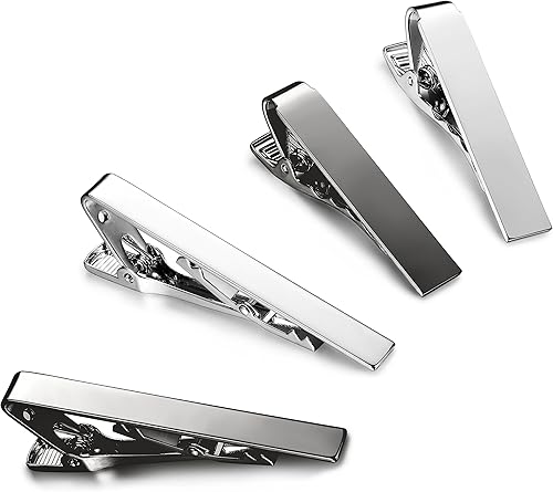 LOYALLOOK Juego de 2 4 pinzas para corbata para hombre con lazos regulares y corbata con caja de regalo color negro plateado paquete de 15 215