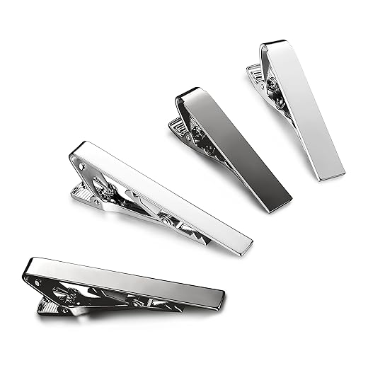 LOYALLOOK 2-4pcs Mens Tie Bar Pinch Clip Set for Regular Ties And Skinny Tie with Gift Box Silver Black Tone Pack 1.5-2.15Inches