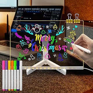 Masshomi Tablón de mensajes de escritura a mano de bricolaje de tamaño A4 Luz nocturna blanca cálida borrable con bolígrafos de 7 colores Enchufe de pintura en la guardería para la decoración(20*30CM)