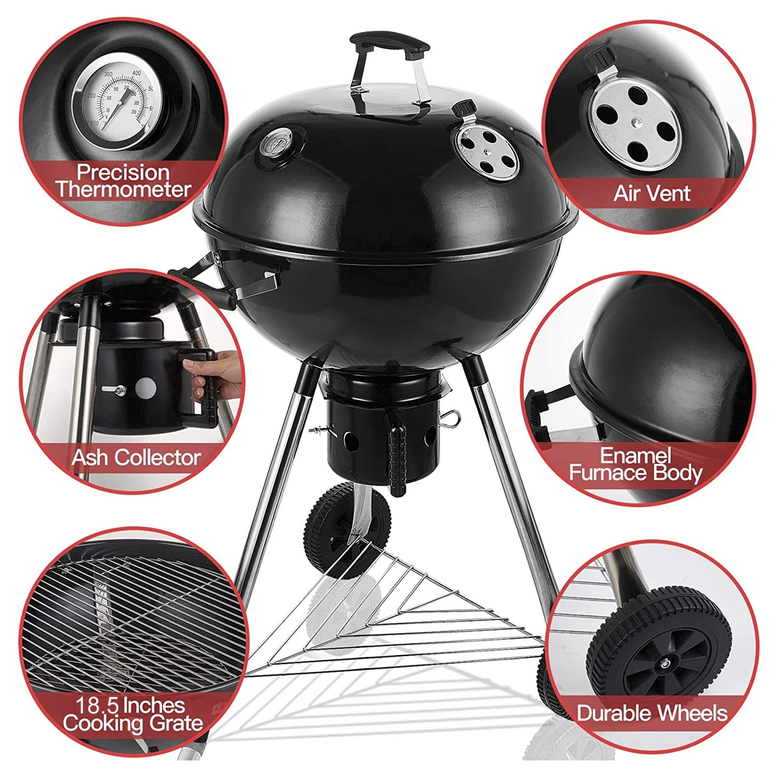 Amazon | DXDRT チャコール グリル ポータブル BBQ ケトル グリル