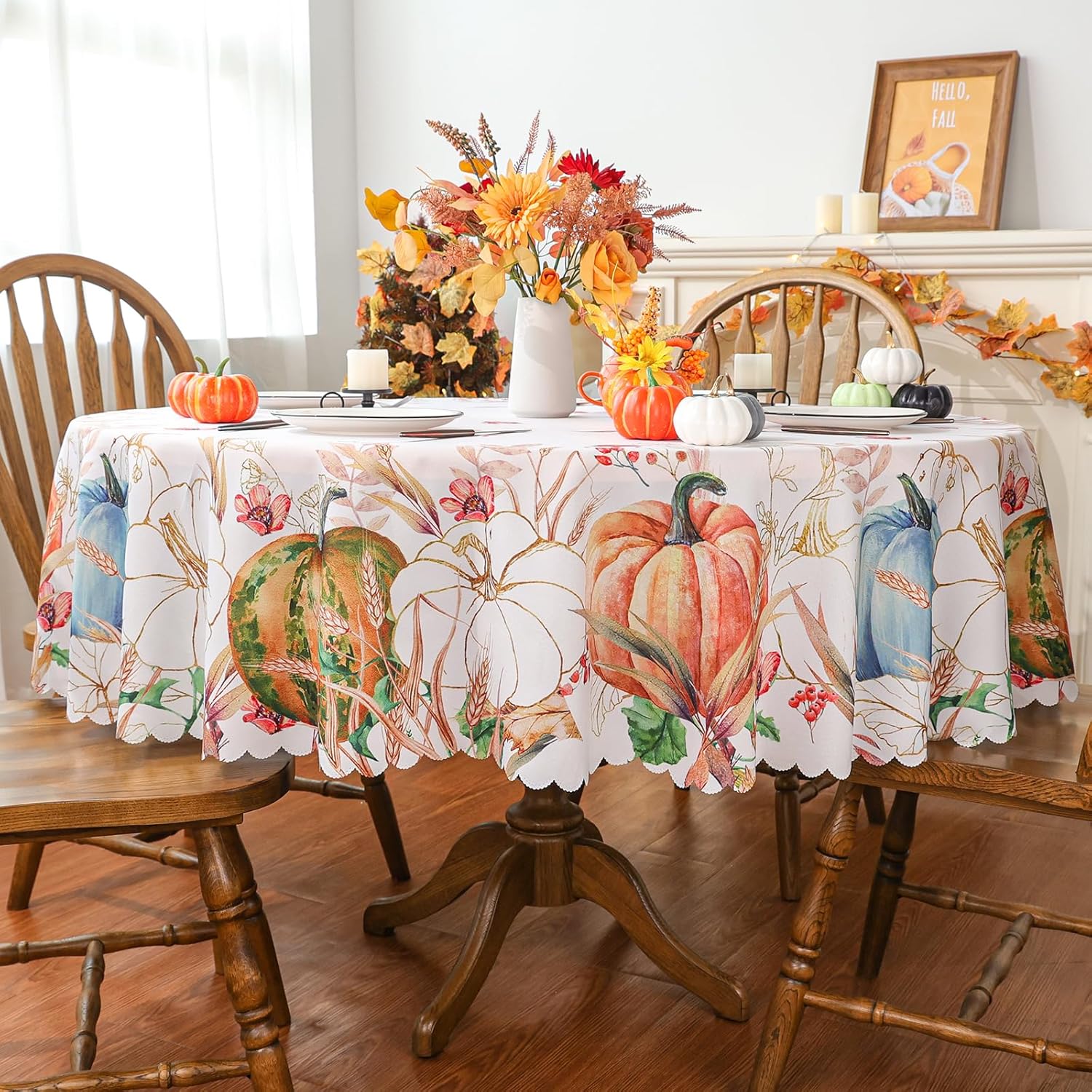 Siilues Fall Tablecloth 70 x 70 Inch Round, Fall