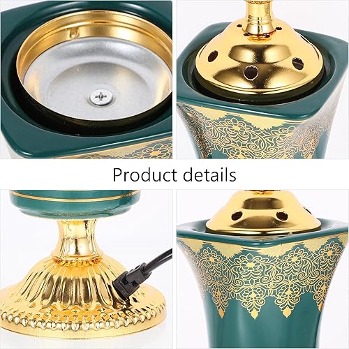 Miniatura 7 de HOMSFOU Quemador de incienso eléctrico enchufable de cerámica para el hogar, oficina, yoga, spa, aroma con diseño de Oriente Medio Verde,Cobre