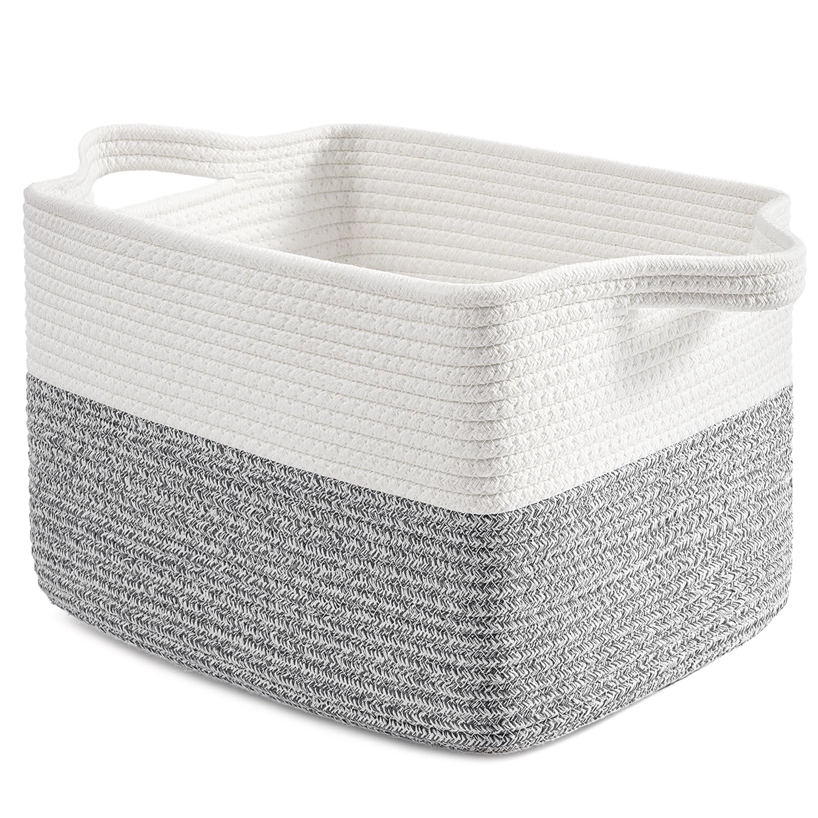 Timeyard Grey Cotton Rope Storage Basket Woven Shelf Basket With Handles