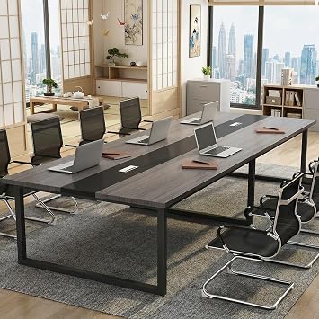 Conference Table Set, For 4-12 People, 63.0 - 118.7 inches 160 - 300 cm, Long Desk, Business Negotiation, Meeting, Workbench, Durable, Easy Assembly, Computer Desk, Office Desk, Wiring Box