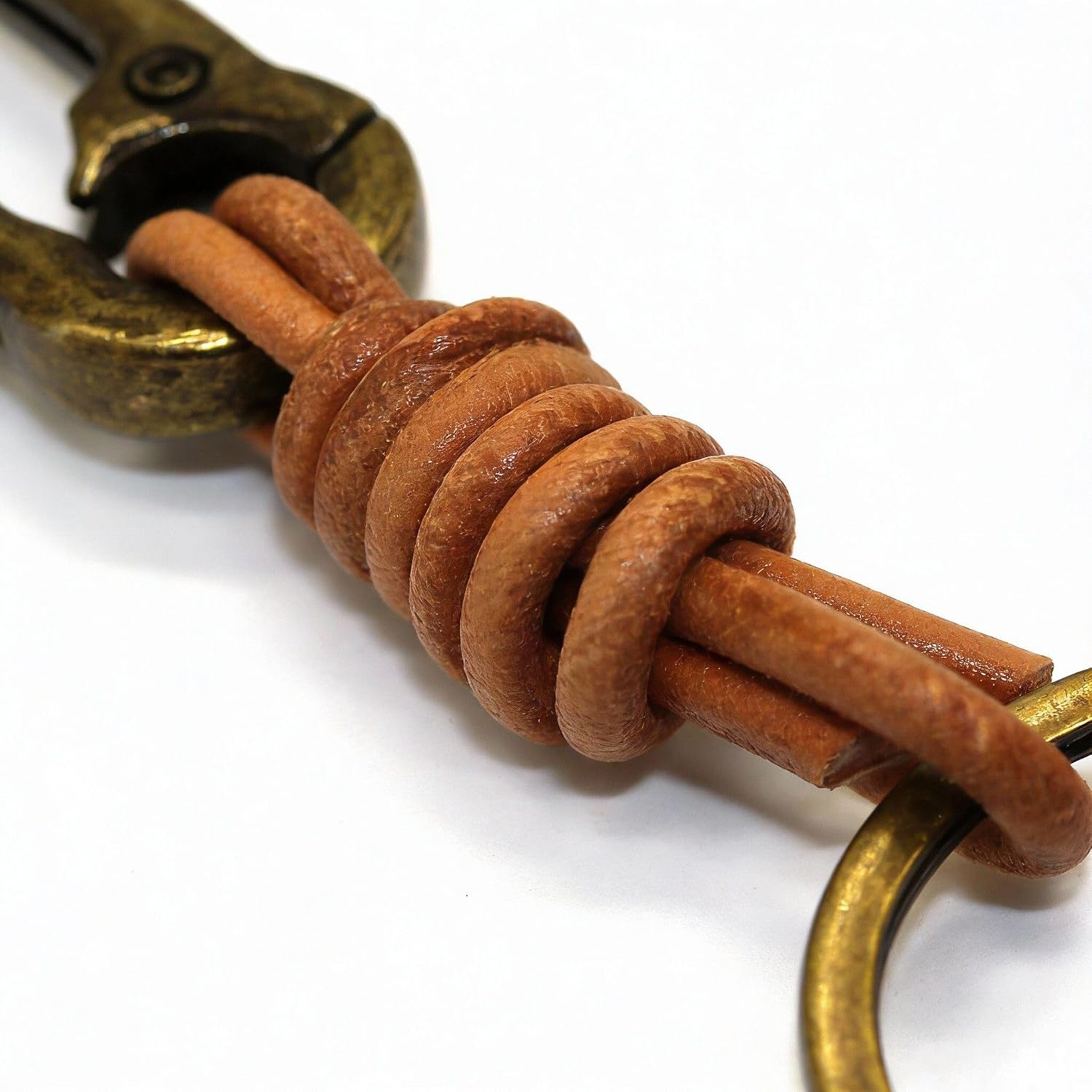 Vintage Leather like Keychain with Carabiner Hook, Braided Rope Design, Aluminum Snap Hook, 6.5 inch, Set of 2, Outdoor Utility Style image 4