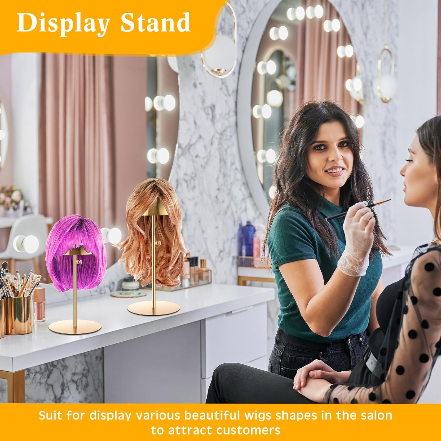 Sintuff 2 Pcs Hat Display Stand 7.9-15.7 Inch Adjustable Gold Hat Holder Sturdy Wigs Head Stand Anti Rust Non Slip Stable Stainless Steel Metal Hat Rack for Hat Storage Wig Styling Practice