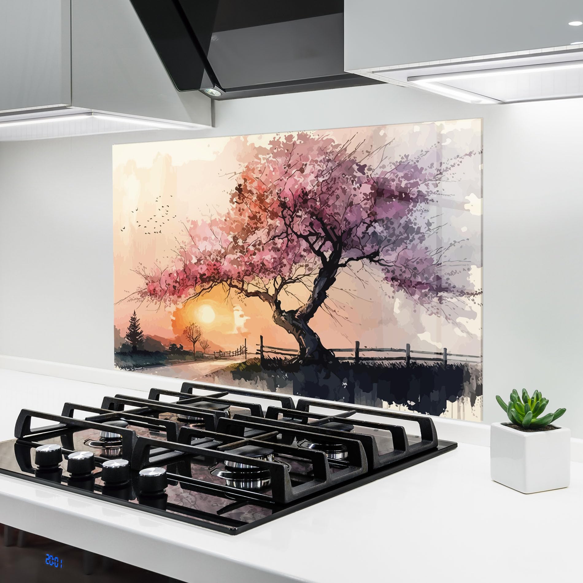 ARTHUB® Crédence de Cuisine en Verre 70x100 cm, Sunset Spring | Protection Contre Les éclaboussures, Revêtement Mural en Carreaux, Plaque en Verre, Verre trempé, Paysages, Printemps