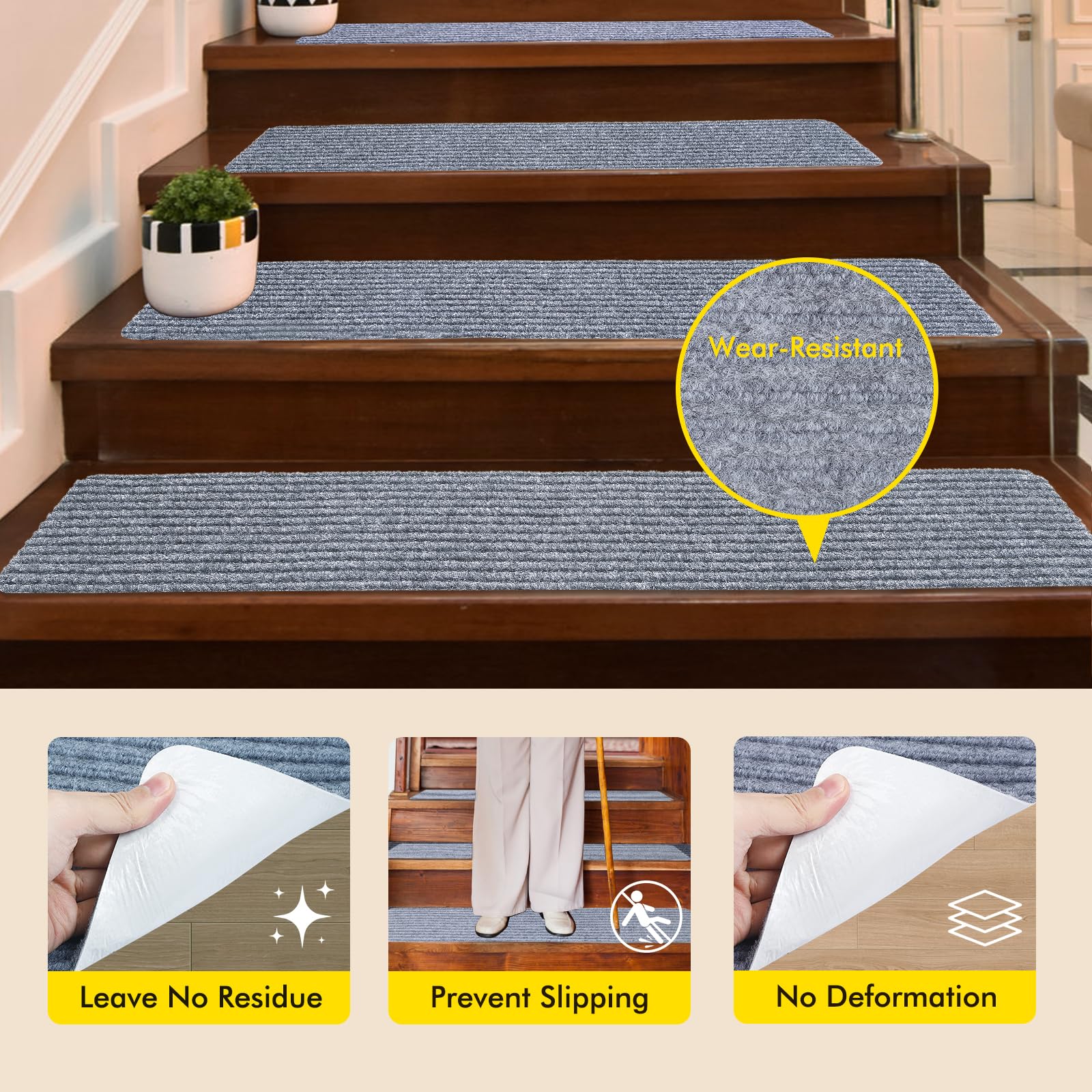 Treads PURE ERA Bullnose Carpet Stair Treads Set Tape Free Non-Slip Indoor  Stair Protectors Pet Friendly Rugs Covers Soft Skid Resistant Washable  Reusable 9.5\, image size:1600x1600