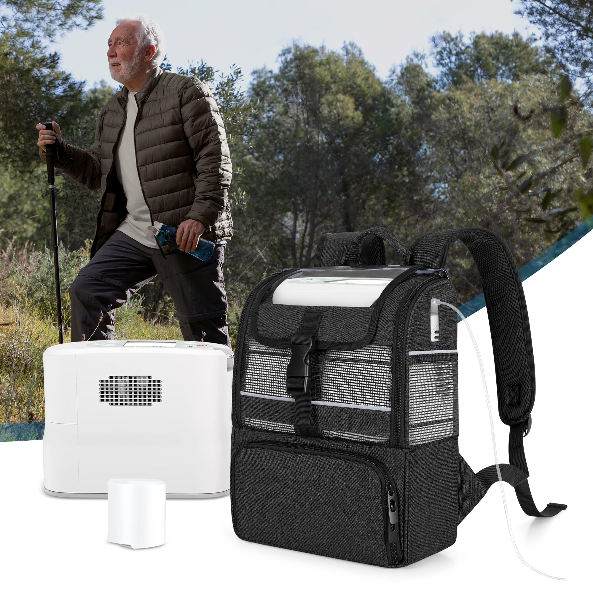CURMIO Sac à dos pour concentrateur d'oxygène, Sac de transport léger pour machine à oxygène compatible avec Rhythm Healthcare P2 P2-E6 P2-E7 (Sac Uniquement), Noir