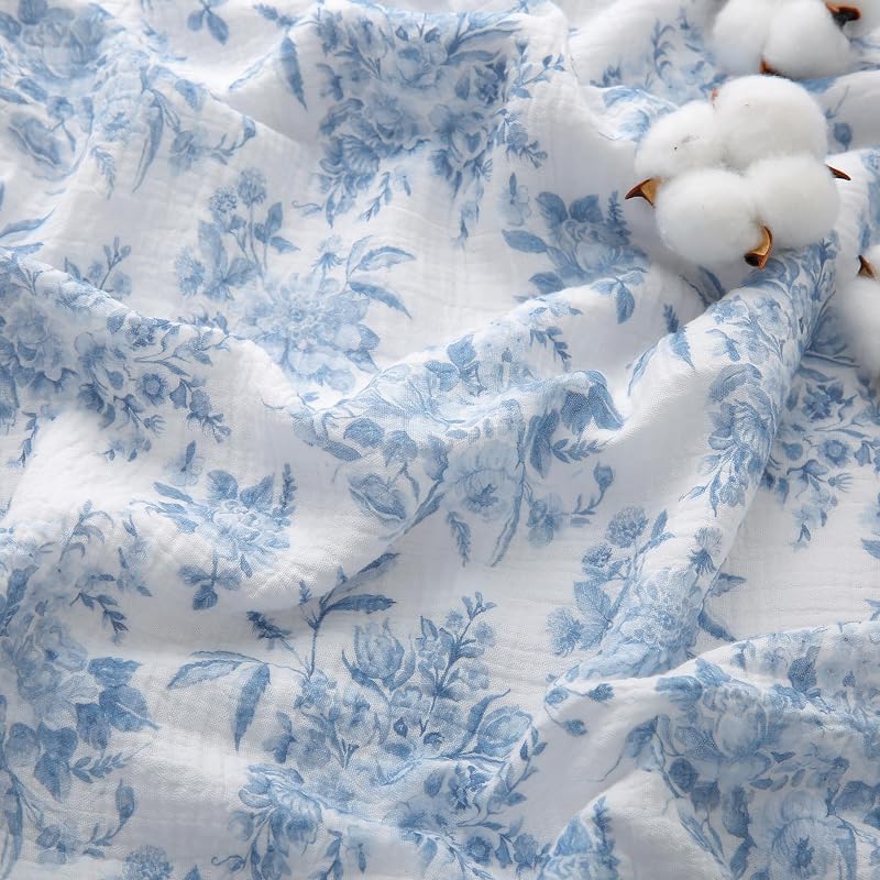Viviland Fleece Throw Blanket Reversible Muslin Blankets, Soft Throw Blanket for Couch and Bed, Breathable Quilt Bedspread, Gauze Bedding for Adults, Large 50x70 inch, Blue Nerrah