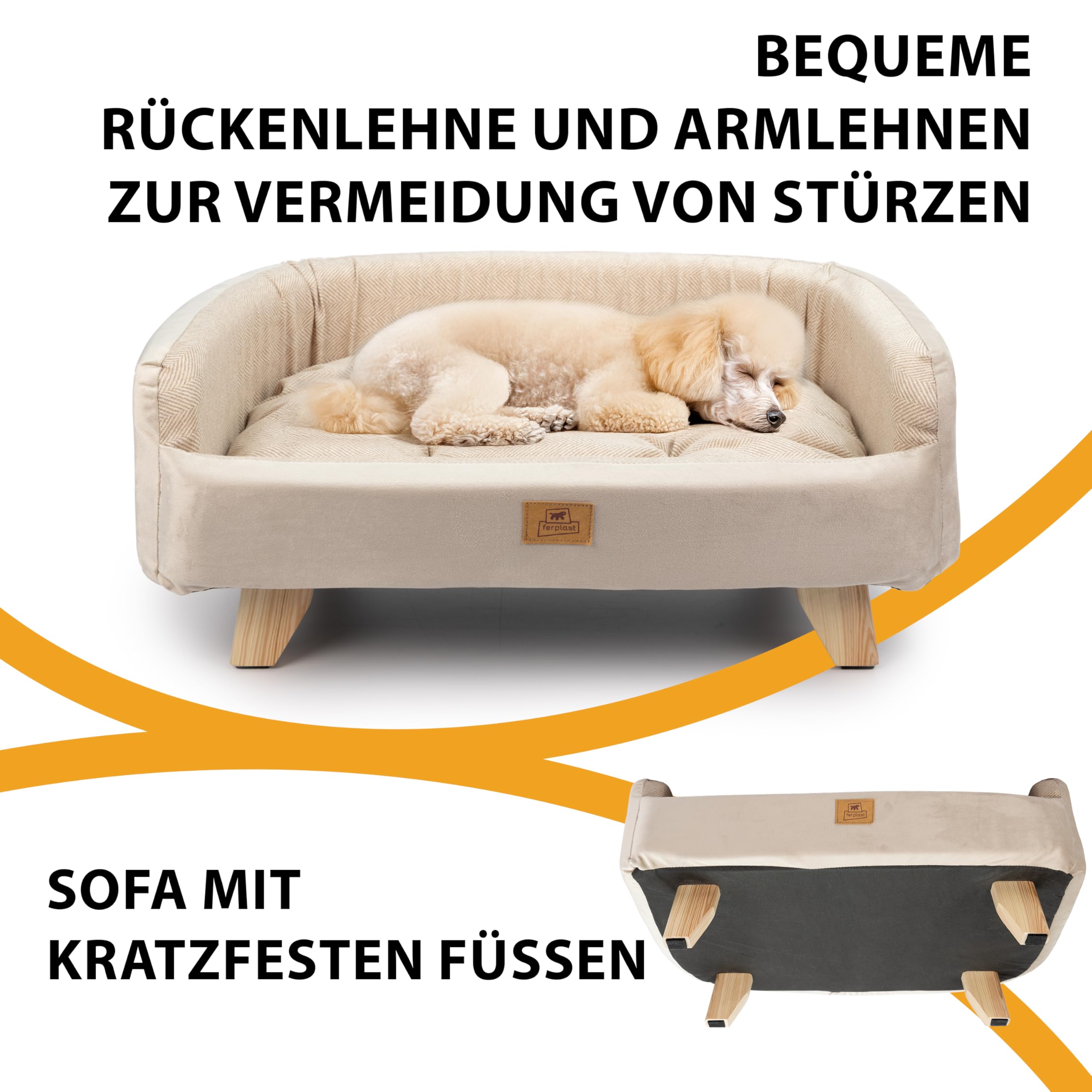 Ferplast Hundebett Katzenbett aus FSC®-zertifiziertem Holz mit weichem Kissen, Stil, Komfort und Haltbarkeit, 62 x 45 x H 26 cm.