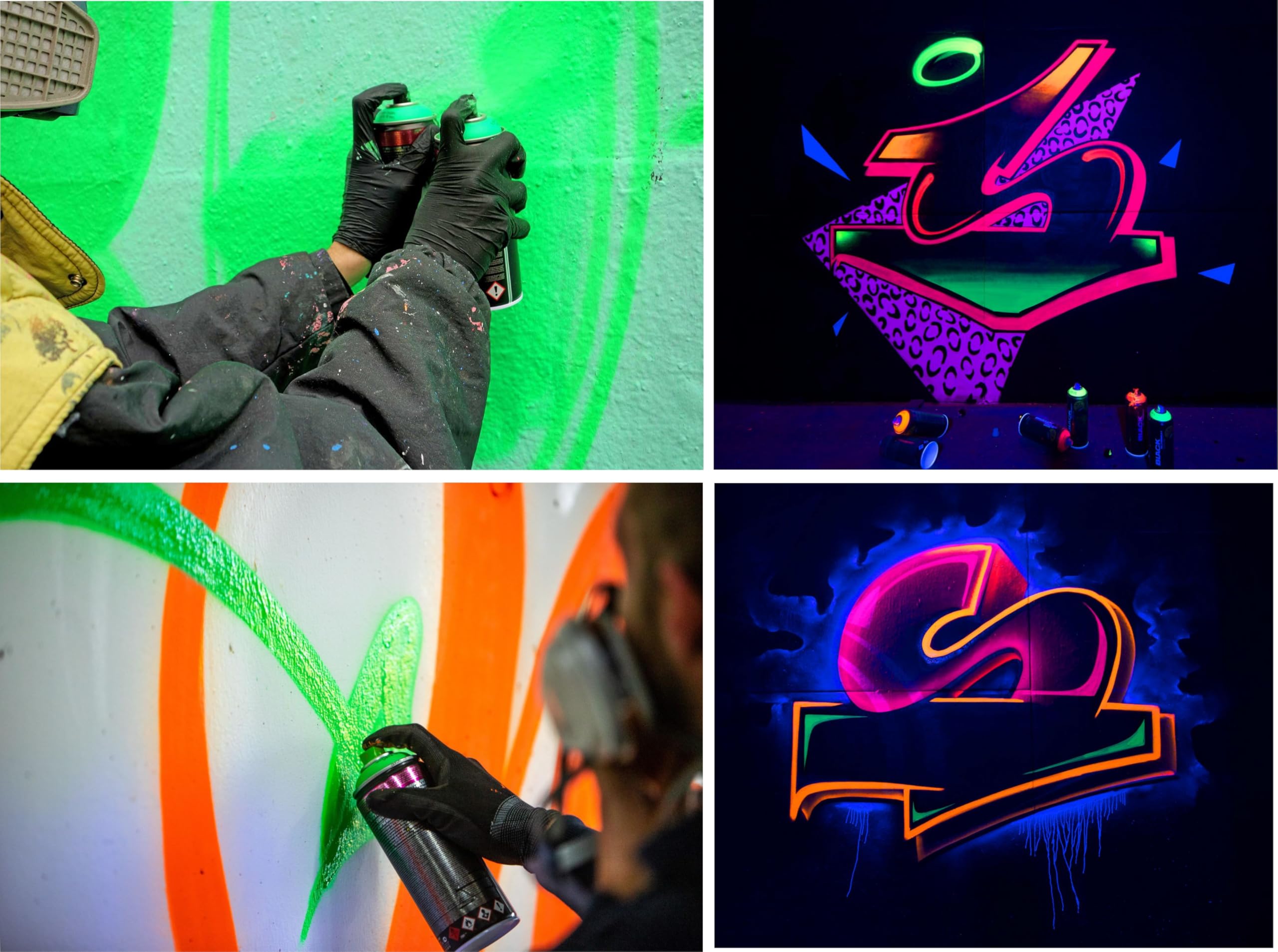 Montana Cans Black Infra Neon - Set di bombolette spray fluorescenti per graffiti, 400 ml, ad alta copertura, ad asciugatura rapida, set di colori neon per street art e fai da te, 6 x 400 ml